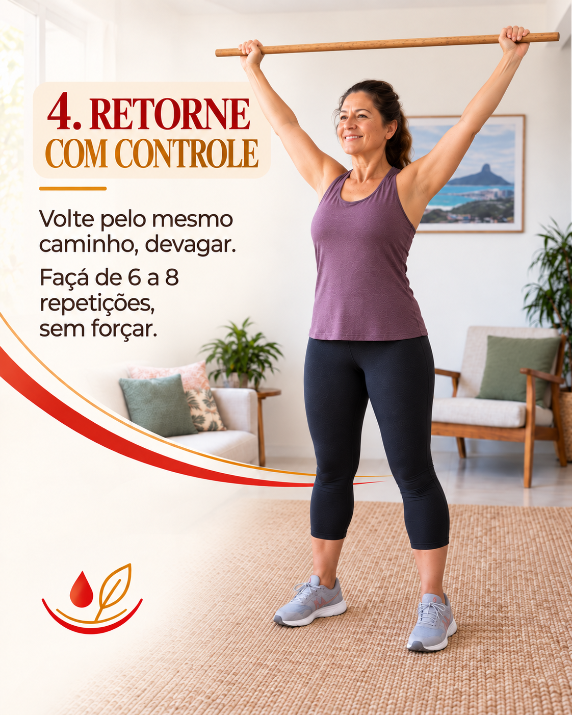 Mulher retornando o cabo pelo mesmo caminho com movimento controlado