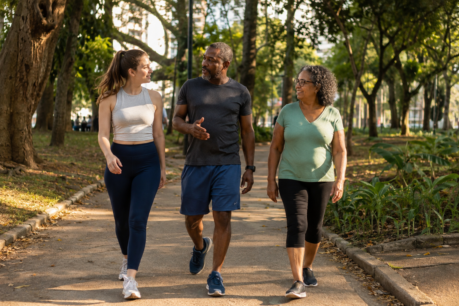 Pessoas de diferentes idades caminhando juntas